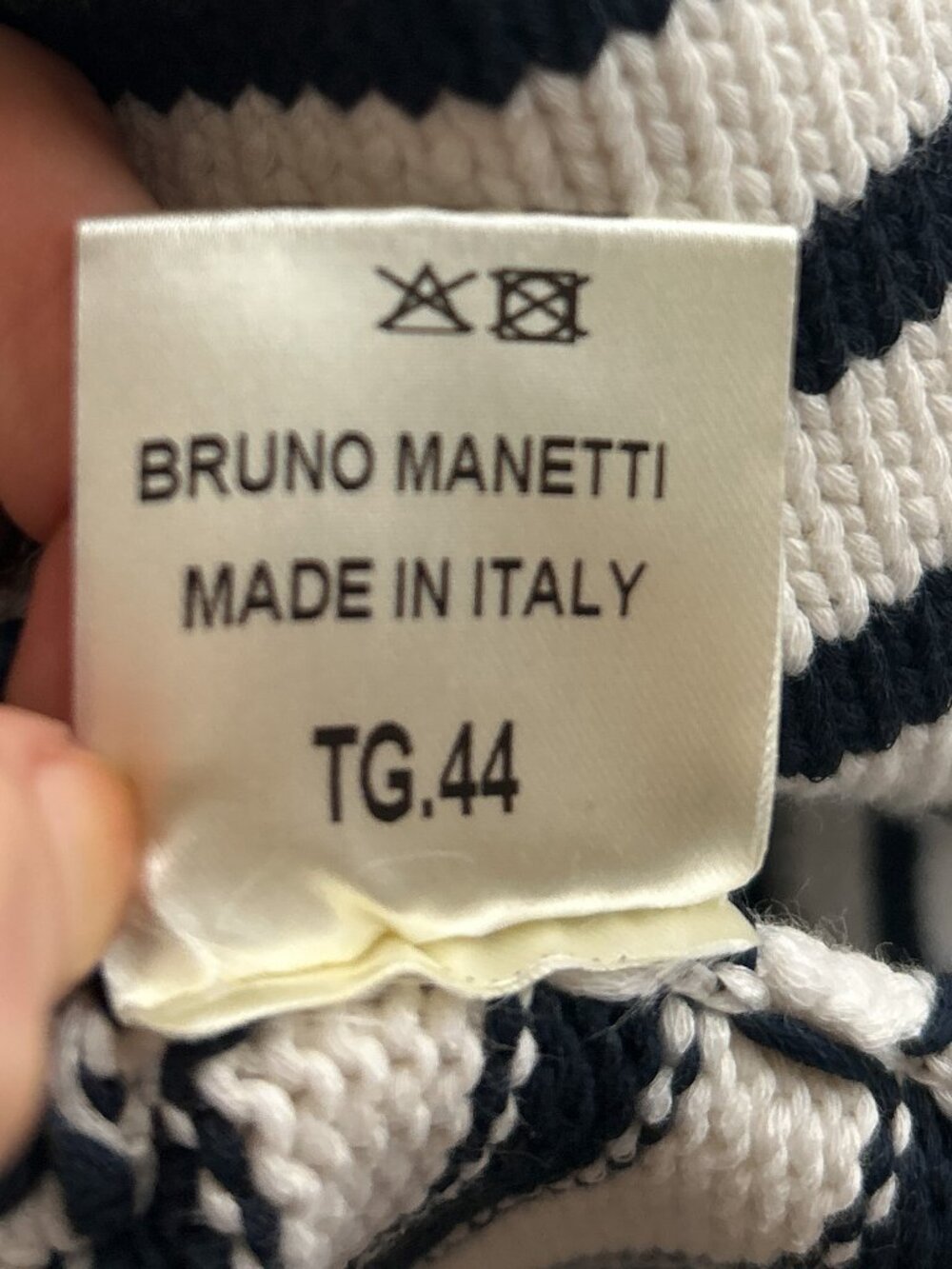 Bruno Manetti Nautical Oversized Cotton Blend Navy +‎ Cream Knit Cardigan - Picture 12 of 12